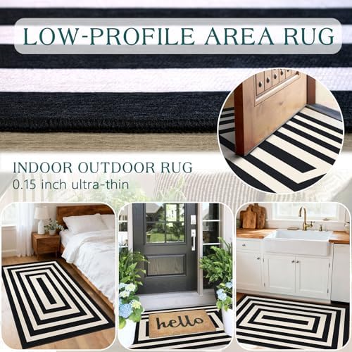Modern Outdoor Rug - 28" x 43" Front Door Mat Indoor Outside Entrance Non-Slip Washable Outdoor Mat Black White