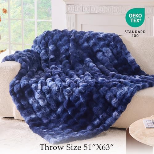BENVWE Fluffy Faux Fur Throw Blanket for Couch, Soft Plush Thick Cozy Fuzzy Luxury Minky Bubble Blanket for Home Living