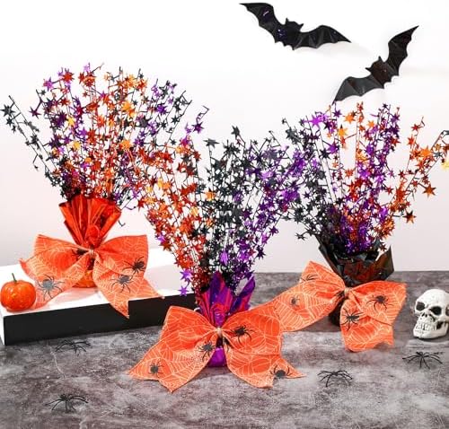 Suncalla 6 Pack Halloween Table Centerpiece Decoration Metallic Black Orange Purple Stars Centerpiece for Party Supplies Table Decoration