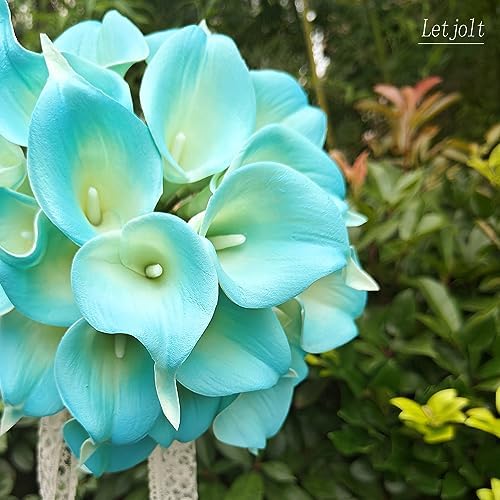 Letjolt Artificial Calla Lily Peacock Blue Flowers 20 Pieces