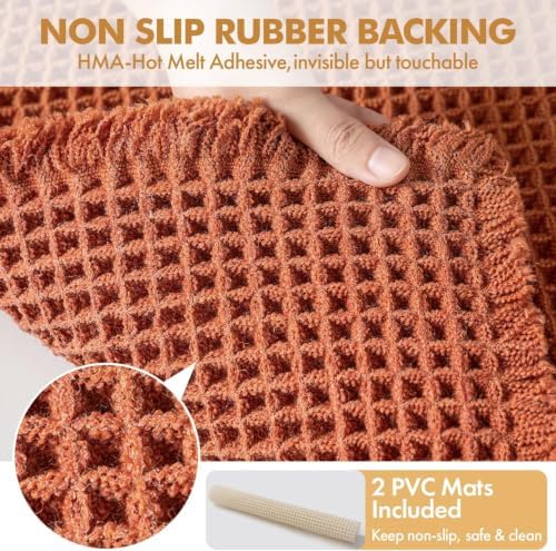 MIULEE Fall Orange Set of 2 Waffle Bathroom Runner Rugs 2'x5'(24"x60")