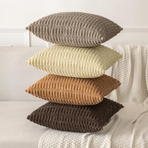 MIULEE Corduroy Decorative Throw Pillow Covers 18x18 Brown Pack of 2