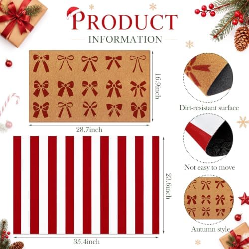 Tinideya 2 Pcs Christmas Layered Doormat Set, Red Bows