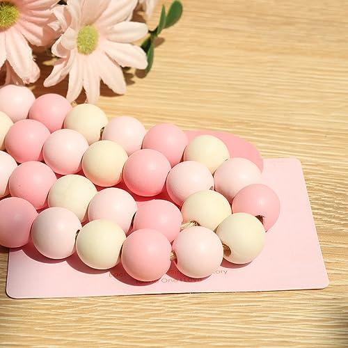 Meplait Wood Bead Garland, 39in Decorative Tassels Garland, Pink&Natural