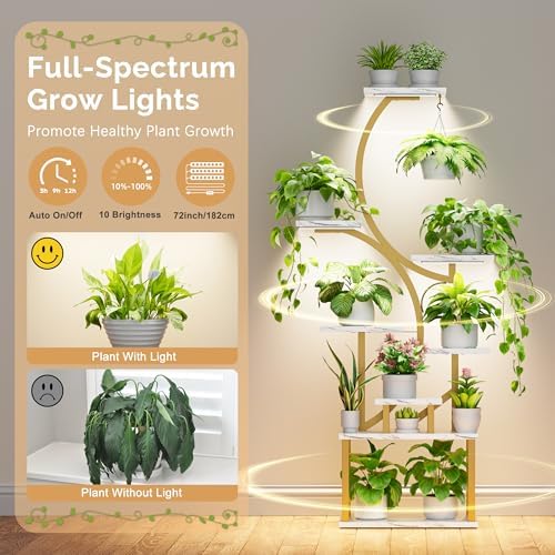 BACEKOLL Plant Stand Indoor with Grow Light, 8 Tier Corner Plant Shelf Tall