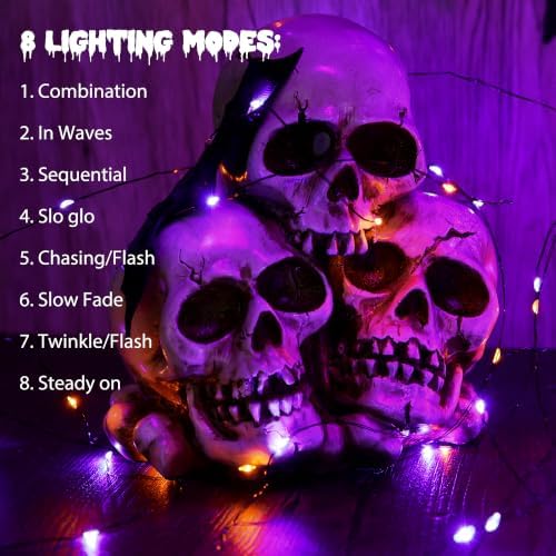Lomotech Orange Purple Halloween Solar Lights, 2 Pack Total 66ft 200 LED