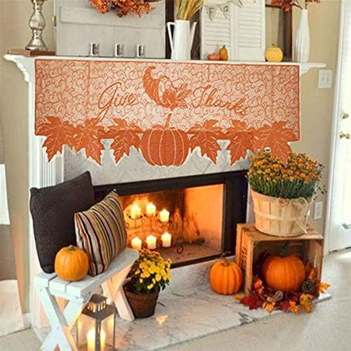 DoubleWood 20"x60" Thanksgiving Decor Fireplace Scarf Fireplace Cloth Pumpkin Lace Table Runner Fall Runner Mantle Scarves Cover for Thanksgiving Table Window Decoration (Fireplace Scarf Mantle Cover)