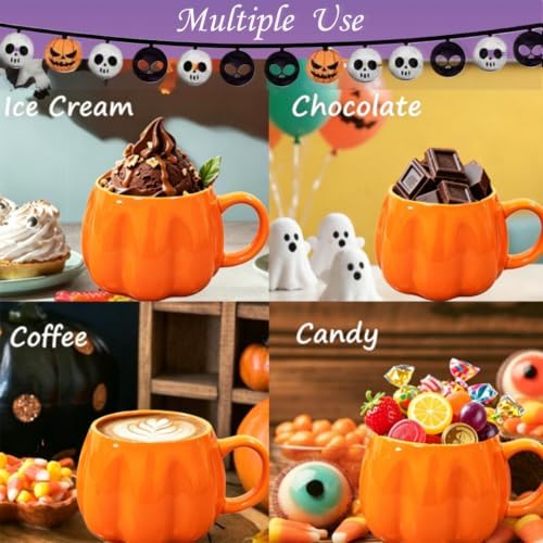 HS&ROXIN Halloween Mug Novelty Pumpkin Mug 3D Cute Ceramic Halloween Coffee Cup Spooky Fall Cup Decor and Christmas Birthdays Party Gifts for Kids and Adults (Pumpkin)