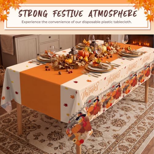 6 Pack Thanksgiving Turkey Disposable Plastic Tablecloth 54" x 108" Autumn Party Table Cloths Disposable for Thanksgiving Party Decorations Indoor or Outdoor Birthdays Buffet Table