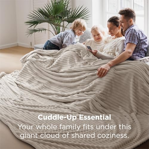 Bedsure Extra Soft Large Fleece Blanket for Bed Beige 120"x120"