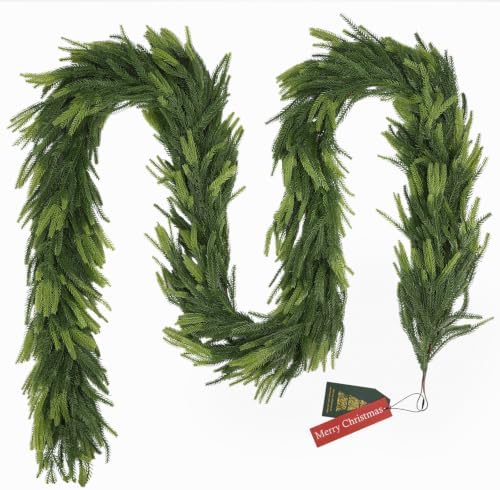 N&T NIETING 12FT Christmas Norfolk Pine Garland Real Touch Pine Artificial Garlands Faux Greenery Garland Winter Christmas Garland for Table Mantle Fireplace Indoor Outdoor Xmas Decorations (1 Pcs)