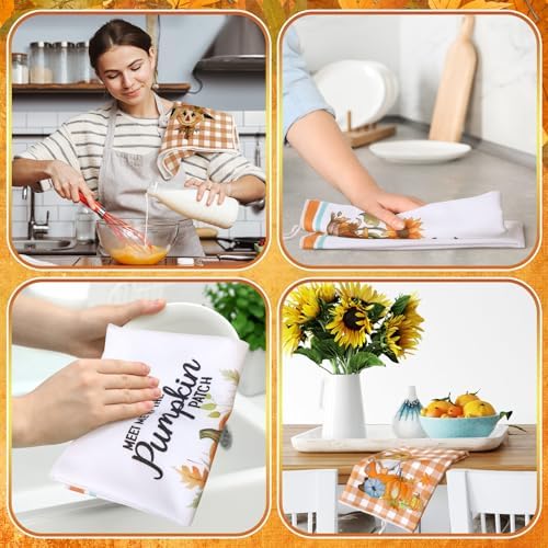 Geyoga Set of 6 Fall Kitchen Towels Autumn Dish Towels Scarecrow Hand Towel