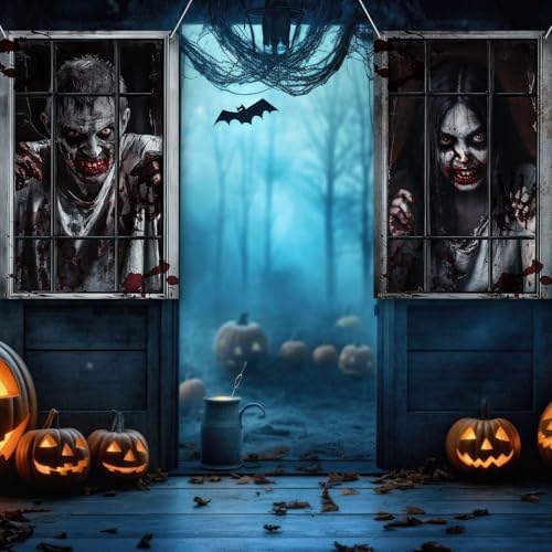 SmoothNovelty 4 Pack Halloween Ghost Curtain Window Decorations Silhouette
