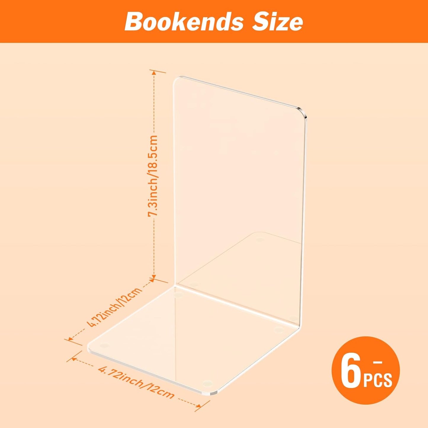 Acrylic Bookends / Book Ends / Clear / Set of 6
