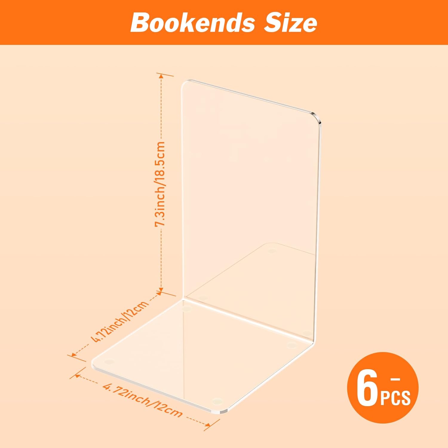 Acrylic Bookends / Book Ends / Clear / Set of 6