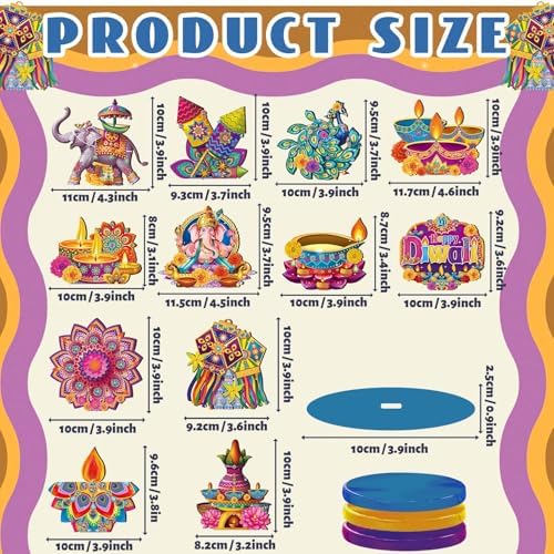 Wesiti 12 Pcs Diwali & Ganesh Chaturthi Decorations Diwali Table Decorations Signs Indian Festival Table Centerpiece with Ganesha Idol, Peacock, Lotus Marigold Tea Lights for Mandap Home Office Decor