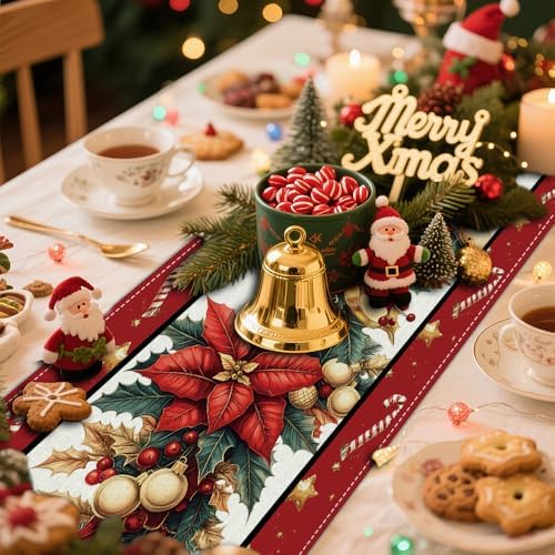 Winter Table Runner, Seasonal Christmas Kitchen Table Decoration, Suitable for WinterChristmas Family Gathering Indoor 13x72 inches (13x72 inches, Three Christmas Trees)