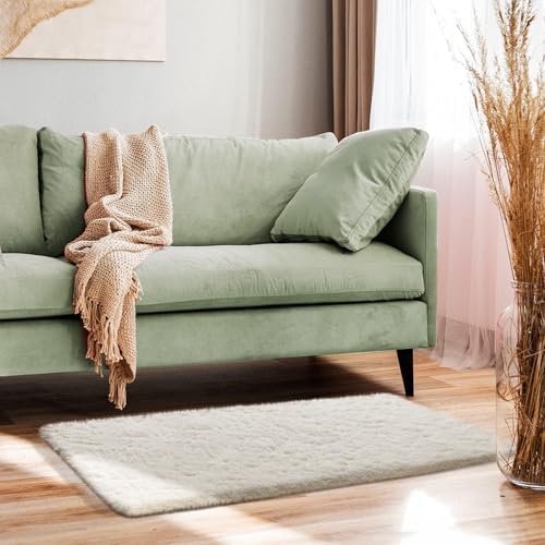 Ophanie Small Ivory Entryway Throw Rugs for Bedroom, 2x4 Mini Area Rug, Affordable Non Slip Fluffy Carpet, Fuzzy Soft