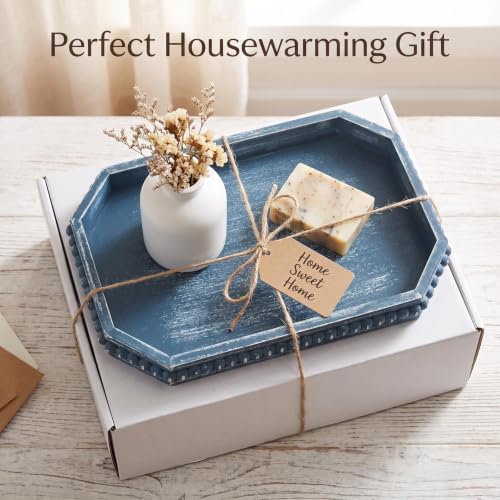 Hrastany Blue Wood Deocrative Tray, Coffee Table Tray for Centerpiece