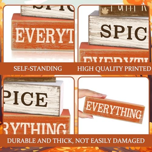 Moucuny 4 Pcs Fall Table Decor Pumpkin Spice Sign, Wooden Tiered Block Set