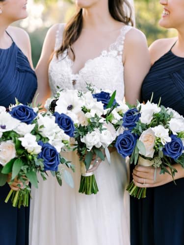 30PCS Royal Blue Artificial Roses with Stems, Real Touch Foam Flowers