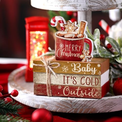 4 Pcs Christmas Table Decorations Indoor, Hot Cocoa Wood Sign