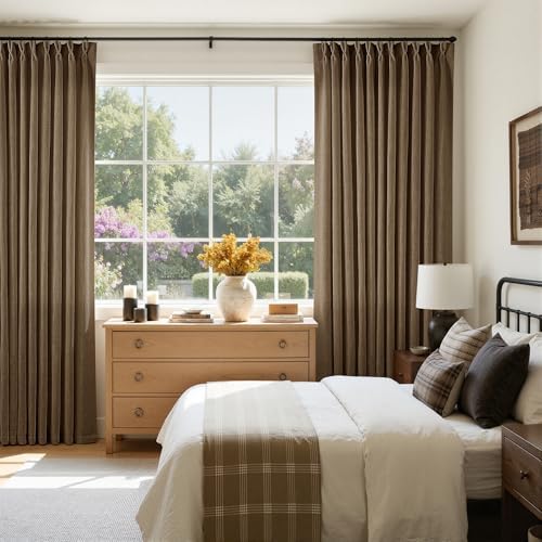 TWODRAPES Extra Wide 108 Inch Long Pleat Curtains 70 Inch Wide Dutch Cocoa