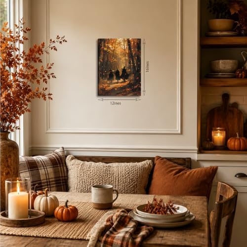 ILLBDR Halloween Witch in Autumn Forest Canvas Wall Art 12x16 inch