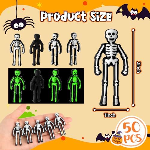 Simgoing 50 Pcs Halloween Mini Skeleton Decoration Glow in the Dark Skeleton Bulk Luminous Tiny Figurine to Hide and Seek Small Skull Toy for Halloween Haunted House Party Favor Decor (White)