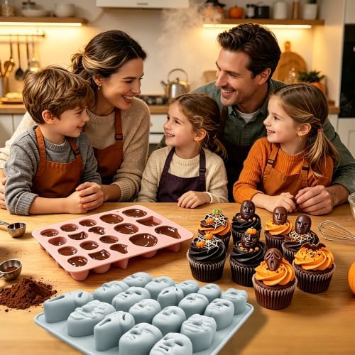 2 Pack 3D Ghost Face Silicone Molds 18 Cavity Halloween Themed Baking Mould Tray DIY Baking Tool for Chocolate Cake Dessert Candy Mousse Pastry Cupcake Topper Handmade Soap Crayons Plaster Casting
