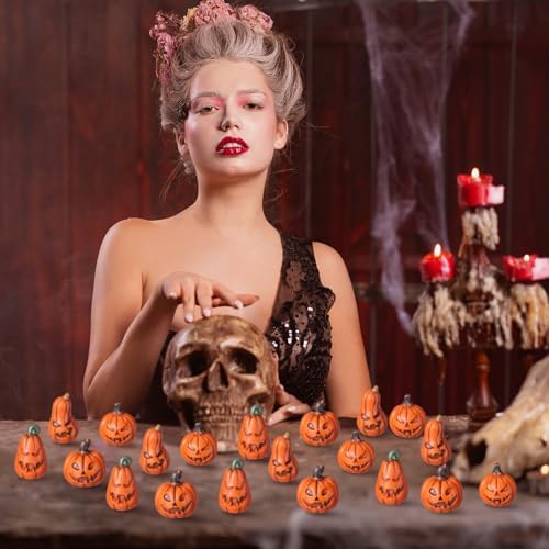 Halloween Miniature Pumpkin Figurine Mini Fake Pumpkin, 40 Pcs
