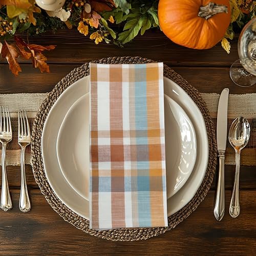 COTTON CRAFT Harvest Plaid Cloth Napkin - 12 Pack 100% Cotton Dinner Napkin