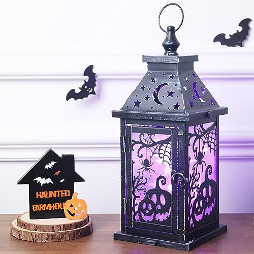 Halloween Decorations Indoor, 14.7" Decorative Spider&Pumpkin Candle Lantern with 78" LED Lights(8 Modes), Hanging Spooky Halloween Lanterns, Outdoor Home Room Door Party Decor
