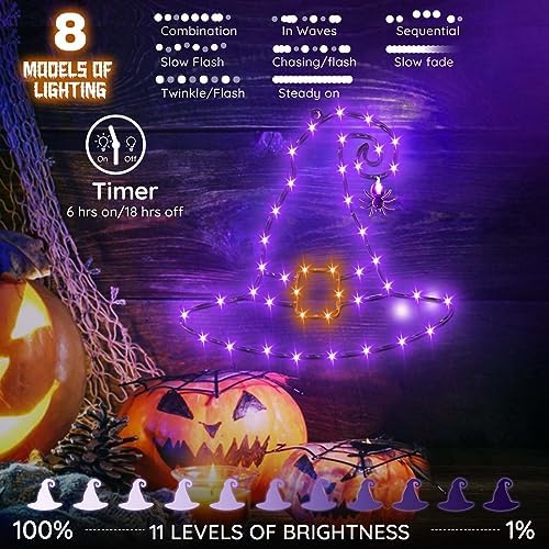 Halloween Decorations Witch Hat Window Lights, 13 inch Large Halloween Silhouette Lights with Remote