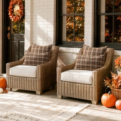 MIULEE Fall Plaid Pillow Covers Scottish Tartan 20x20 Camel Brown