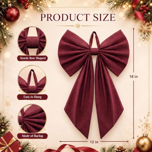 Suncalla 2 Pcs Burgundy Christmas Wreath Bows 18'' x 12''