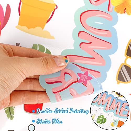 88Pcs Summer Window Clings, Summer Hawaii Gnomes Sun Beach Ice Cream Drinks Sunglasses Window Stickers Decals, Window Decals for Summer Party Decor Tropical Themed Party Beach Party Decor