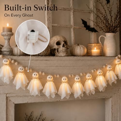 Halloween Decor - Lit Ghost Garland with LED Lights Halloween Party Banner