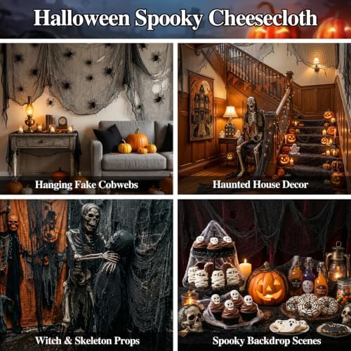 ZeeDix Halloween Black Creepy Cloth 80 × 200 Inch Giant Spooky Cheesecloth Halloween Decoration Scary Gauze Cloth for Party Supplies Haunted Houses Outdoor Yard Home Wall Doorways Decor