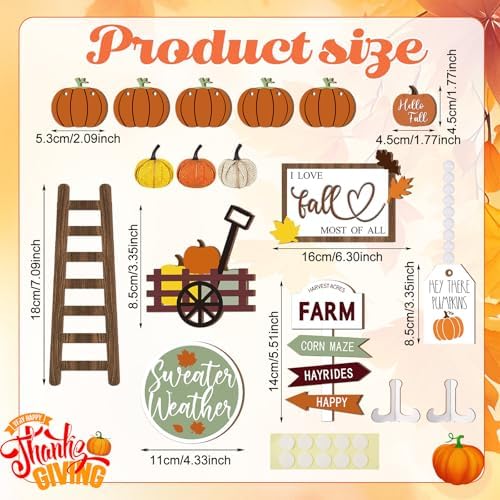 FairySandy 19 Pcs Fall Tiered Tray Decor Set, Pumpkin Patch