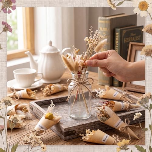 30 Set Mini Dried Flower Bouquet for Craft with Stem, Pampas