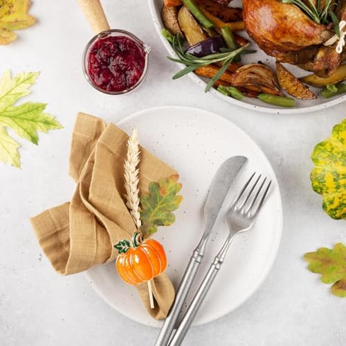 wonlex Pumpkin Napkin Rings Set of 6, Fall Napkin Rings Holder, Metal Napkin Serviette for Thanksgiving Day, Dinner Banquet Family Gathering Table Decor(Orange Pumpkin)