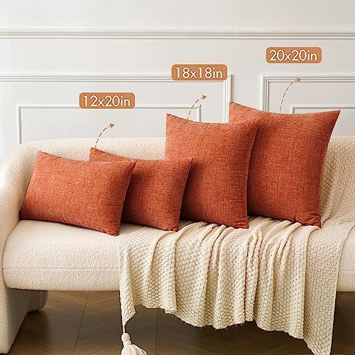 MIULEE Pack of 4 Couch Throw Pillow Covers 18x18 Inch Soft Burnt Orange Chenille Pillow Covers for Sofa Living Room Solid Dyed Pillow Cases