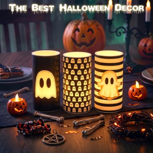 Woanger 3 Pcs Halloween LED Flameless Candles Retro Ghost Flickering