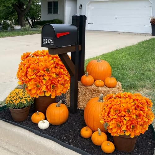 4 Bundles Fall Flowers for Cemetery Artificial Mums for Outdoors