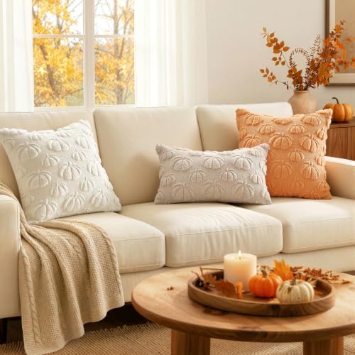 MIULEE Fall Decor Pillow Covers 18x18 Set of 2 Pumpkin Cream White