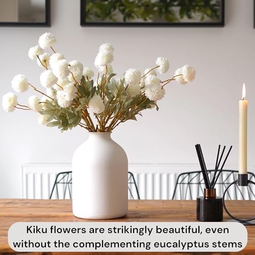 RyddeligHome White Faux Kiku Flowers for Vase(NOT Included) - 12 Long Stems