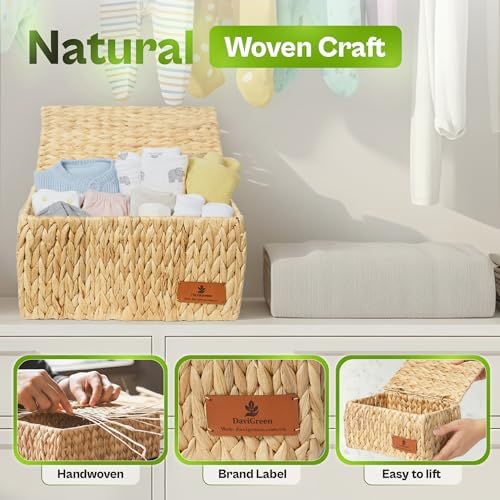 Wicker Baskets / Water Hyacinth Storage Basket / Storage Baskets with Lids / Set of 3