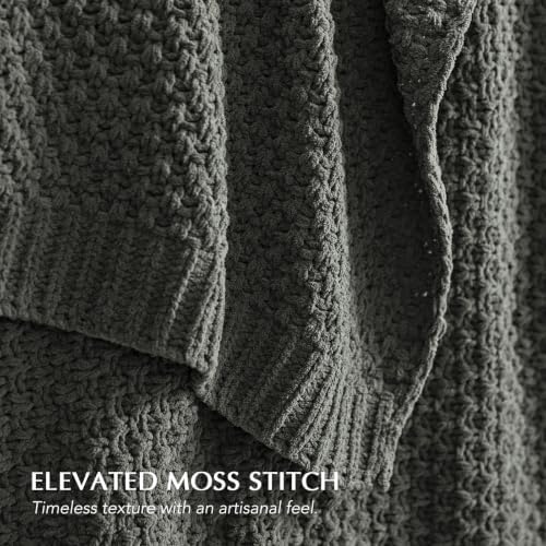 EVERGRACEHOME Chunky Chenille Knit Throw Blanket, 108x92, Charcoal Gray
