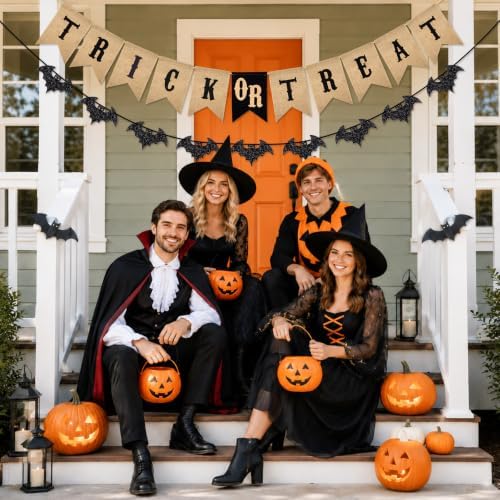 Alynta Halloween Trick or Treat Banner Garland Burlap Halloween Decorations